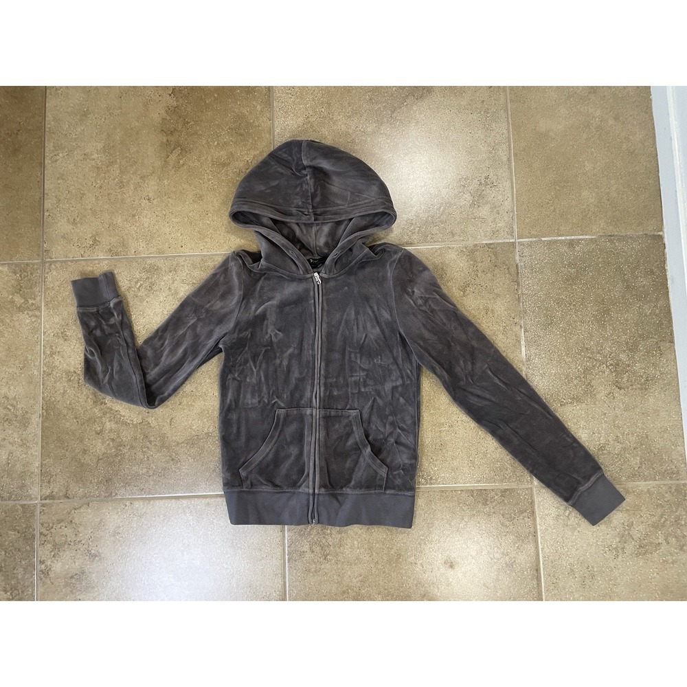 Y2K Juicy Couture Womens Sz XS Brown Label Velour Zip Hoodie Full Zip Sweatshirt